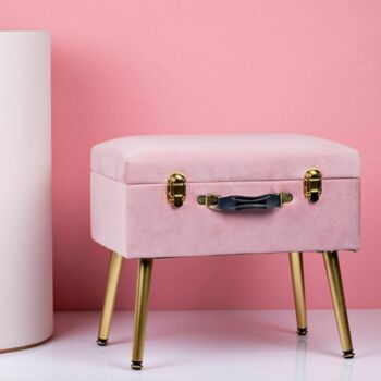 Pink Velvet Storage Stool With Gold Legs, 4 of 6
