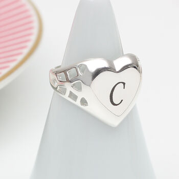 Sterling Silver Initial Heart Signet Ring, 2 of 5