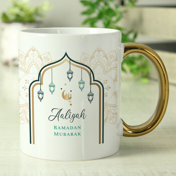 Personalised Eid And Ramadan Gold Handled Mug, 3 of 8