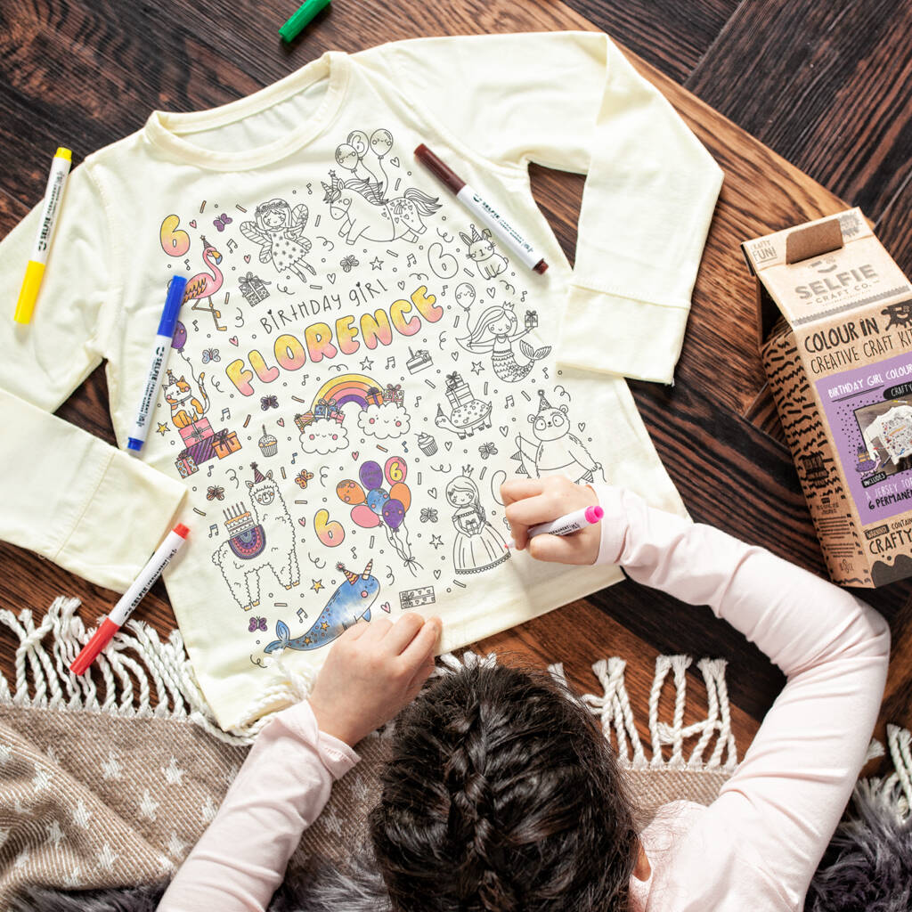 Birthday Girl Colour In Top With Fabric Pens, 1 of 9