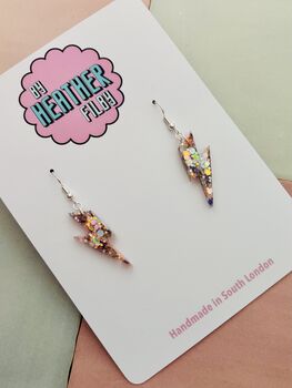 Small Iridescent Glitter Lightning Bolt Earrings / Cosmic Sparkle Jewellery Small Flash Dangles / Small Holographic Earrings Power Gift, 2 of 5