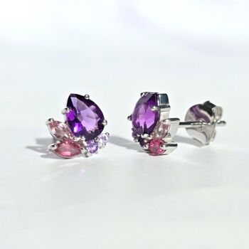 Amethyst And Pink Tourmaline Stud Earrings In Silver And Gold, 3 of 12