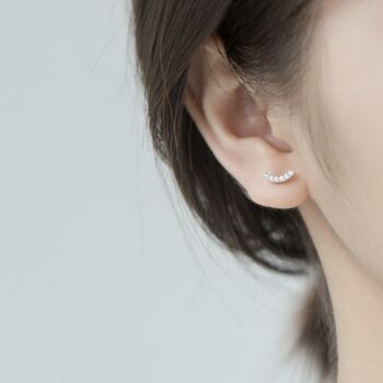 Sterling Silver Curved Crystal Stud Earrings, 2 of 7