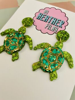 Ocean Wanderer Turtle Glitter Resin Earrings, 2 of 4