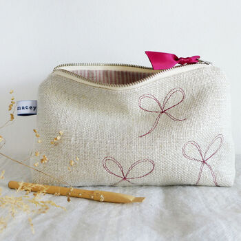 Embroidered Linen Bows Mid Pouch, 2 of 6