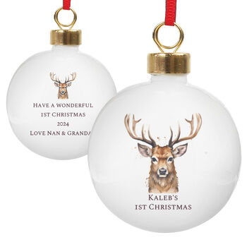 Personalised Watercolour Stag Christmas Ceramic Bauble, 4 of 5