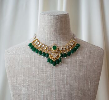 Amala Gold Plated Emerald Green Kundan Jewellery Set, 2 of 5