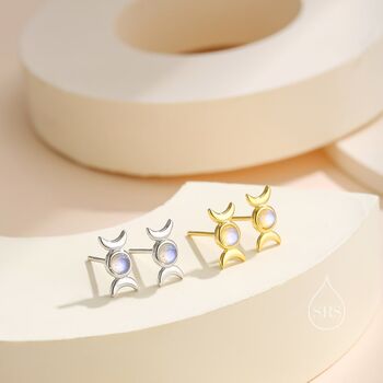 Sterling Silver Moon Phase Moonstone Stud Earrings, 3 of 11