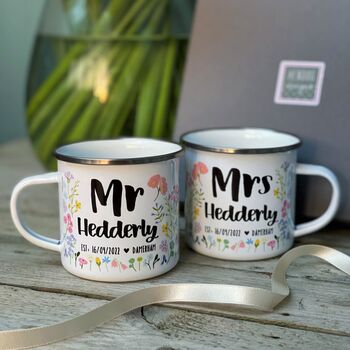 Couples Personalised Enamel Mug Set, 2 of 7