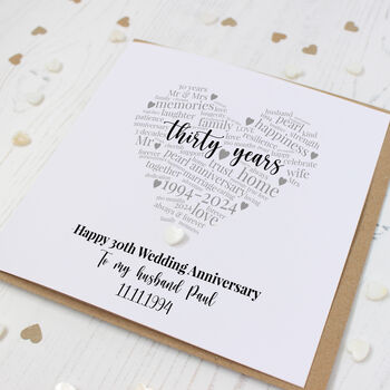 Personalised 30th Anniversary Card With Pearl Heart, 2 of 5