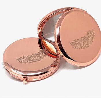 Personalised Feather Compact Mirror In Rose Gold, 3 of 6