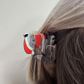 Christmas Grey Cat In Santa Hat Claw Clip, 2 of 2