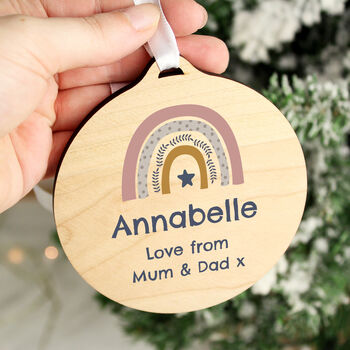 Personalised Pink Rainbow Baby Girl Wooden Decoration, 2 of 4
