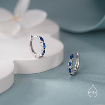 Sapphire Blue Marquise Cz Huggie Hoop Sterling Silver, 3 of 12