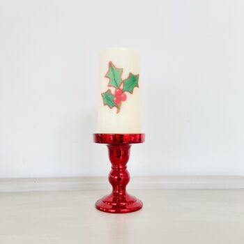 Christmas Holly Pillar Candle, 5 of 7