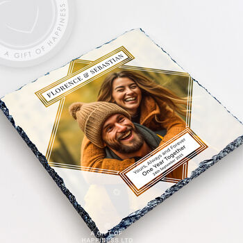 Dating Anniversary Personalised Rock Photo Slate Dating Gift, 2 of 6