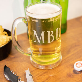 Personalised Three Initial Etched Glass Tankard, 4 of 7