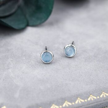 Sterling Silver Genuine Aquamarine Bezel Stud Earrings, 3 of 12