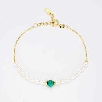 Malachite And Freshwater Pearl 18k Gold Plated Bracelet, 2 of 3