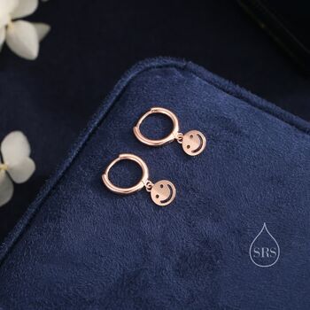 Smile Face Huggie Hoop Earrings In Sterling Silver, 5 of 10