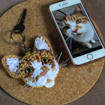 Personalised Crochet Cat Face Keyring, 3 of 12