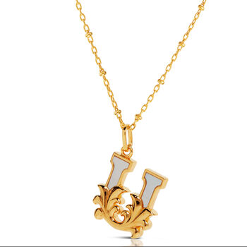 Gold Plated U Initial Necklace With Mother Of Pearl, 2 of 6