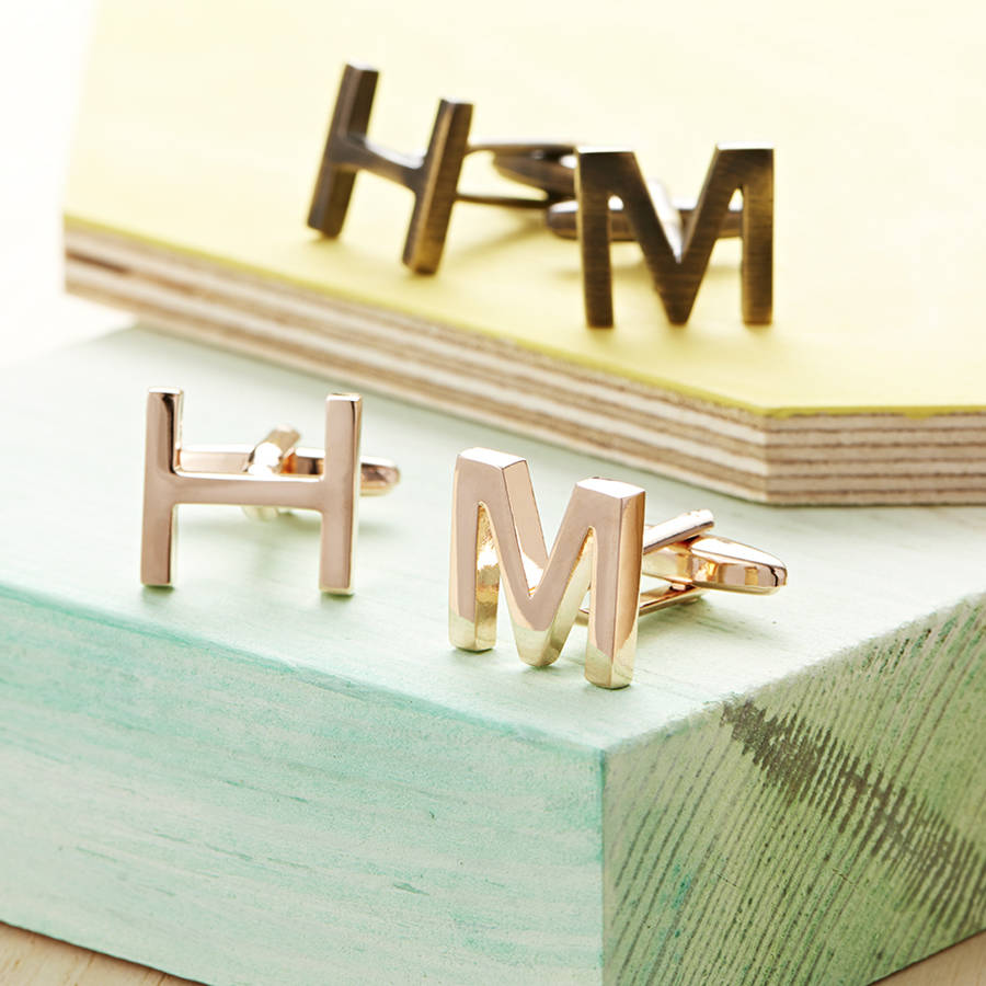 Image of Personalised Rose Gold Initial Letter Cufflinks, Gold