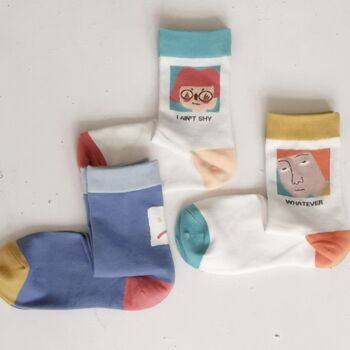 Funny Block Colour Quarter Length Cotton Socks, 3 of 5