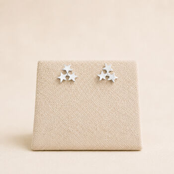 Sterling Silver Three Star Cluster Stud Earrings, 3 of 8