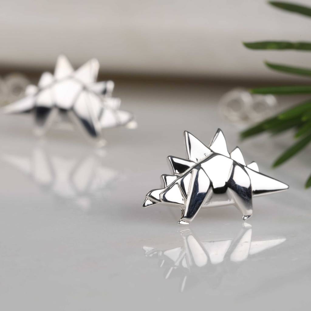 Solid Silver Origami Stegosaurus Earrings By Nest | notonthehighstreet.com