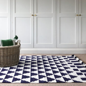 Navy And White Handwoven Rug, 2 of 4