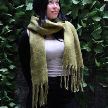 Heavyweight Moss Green Tassel Scarf, 2 of 4