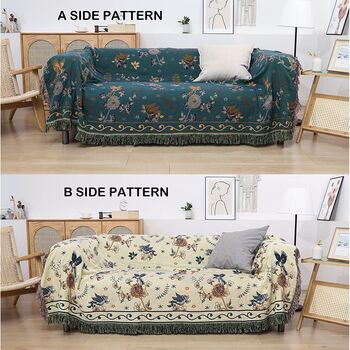 Double Sided Flower And Bird Sofa Bedspread Blanket, 3 of 6