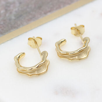 18ct Gold Plated Or Silver Textured Leaf Hoop Earrings, 3 of 7