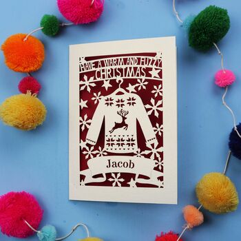 Personalised Papercut Christmas Jumper Card, 4 of 10
