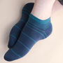 Peace Light Blue And Retro Teal Men's Trainer Socks, thumbnail 6 of 7