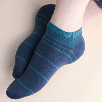 Peace Light Blue And Retro Teal Men's Trainer Socks, 6 of 7