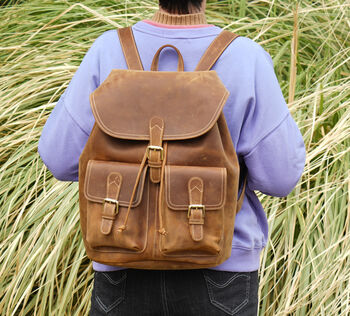 Front Pockets Vintage Look Leather Backpack, 9 of 10