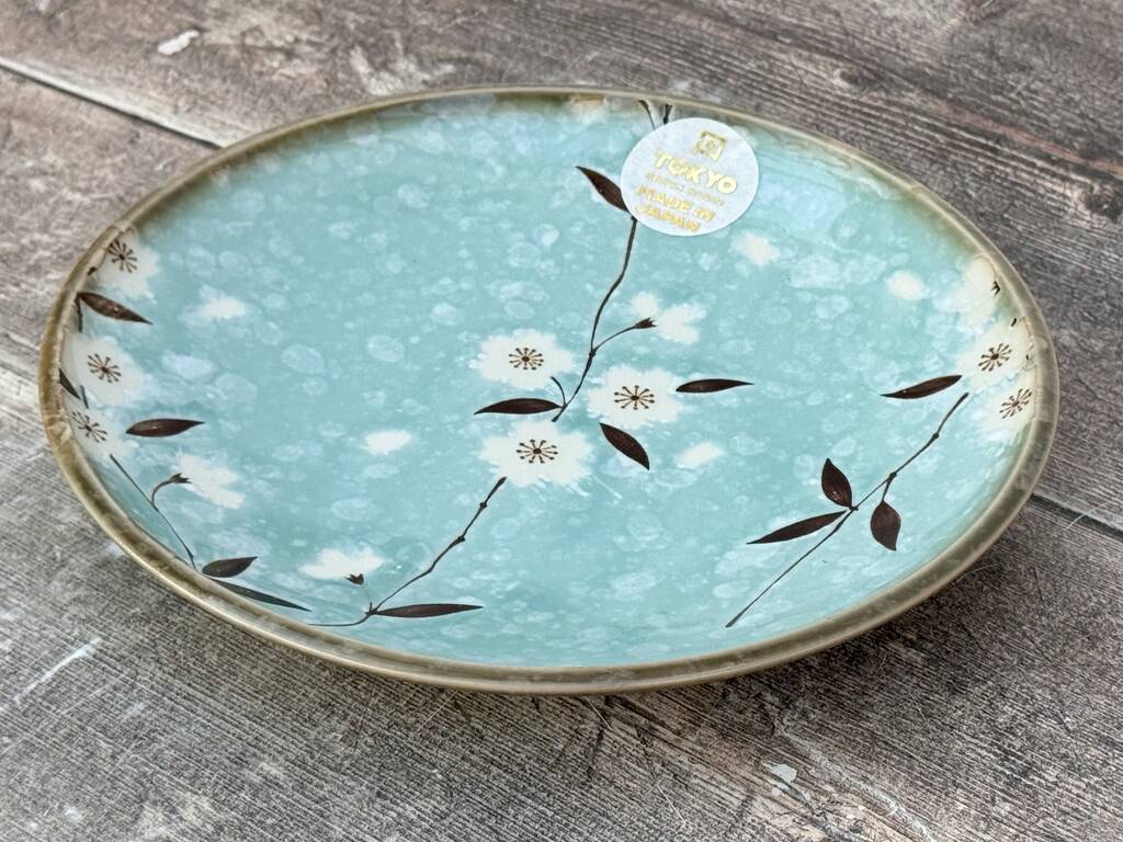 Turquoise Sakura / Cherry Blossom Flower Patterned Plate, 19.5cm, 1 of 3