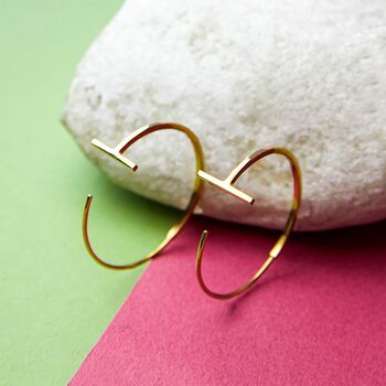Gold Plated Minimalist Bar Hoop Earrings, 2 of 8