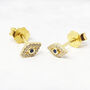 Dainty Evil Eye Gold Plated Minimalist Stud Earrings, thumbnail 1 of 2