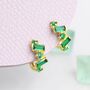 Emerald Green Cz Baguette Huggie Hoop Earrings, thumbnail 6 of 11