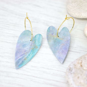 Willow Heart Hoop Marbled Polymer Clay Dangly Earrings, 2 of 4