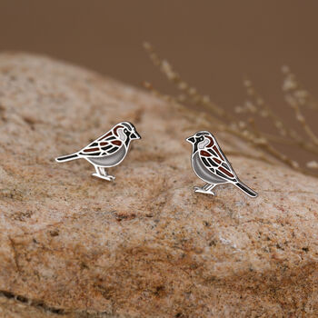Sterling Silver Enamel Sparrow Stud Earrings, 3 of 12