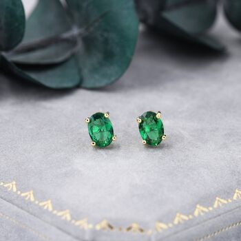 Emerald Green Oval Cz Stud Earrings, 4 of 10