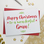 Christmas Card For Wonderful Gran, Granny Or Grandma, thumbnail 1 of 3