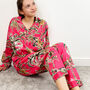 Giraffe And Leopard Print 100% Cotton Ladies Pyjamas In Pink, thumbnail 1 of 3