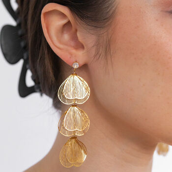 Gold Plated Ginkgo Leaf Long Statement Earrings, 2 of 8