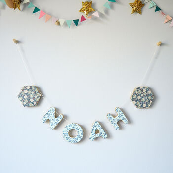 Personalised Blue Floral Clay Custom Name Garland, 4 of 4