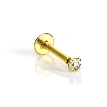9ct Gold And 2mm Square Cz Crystal Labret Nose Piercing, 2 of 3